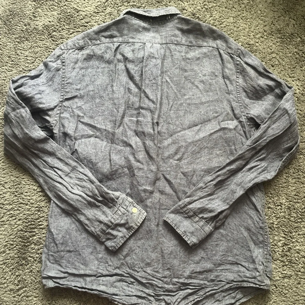 Banana Republic Linen Shirt Mens M Blue Untucked Standard Fit Casual Summer 0168